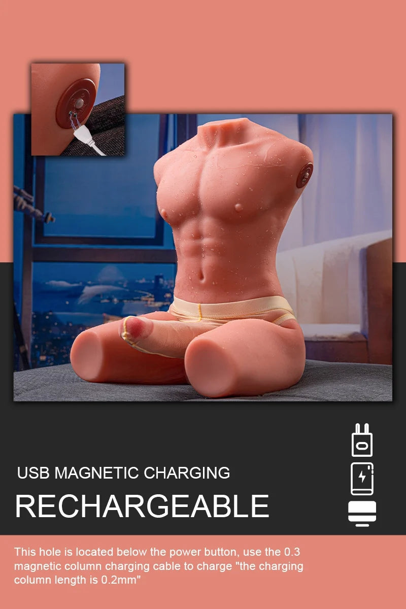 Smukłe Męskie Torso Archer 8 kg (Pchający i Wibrujący Penis 17 cm, TPE)