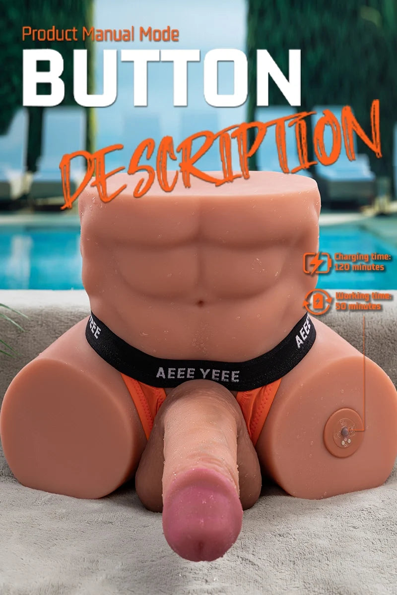 Męskie Torso Gretel z Pchającym i Wibrującym Penisem 6,49 kg (TPE, 19 cm)